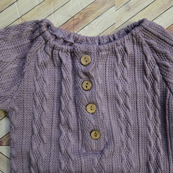 Boho Baby Girl Cable Knit Long Sleeve Sweater Romper Dusty Lavender One-Piece - Picture 4 of 10